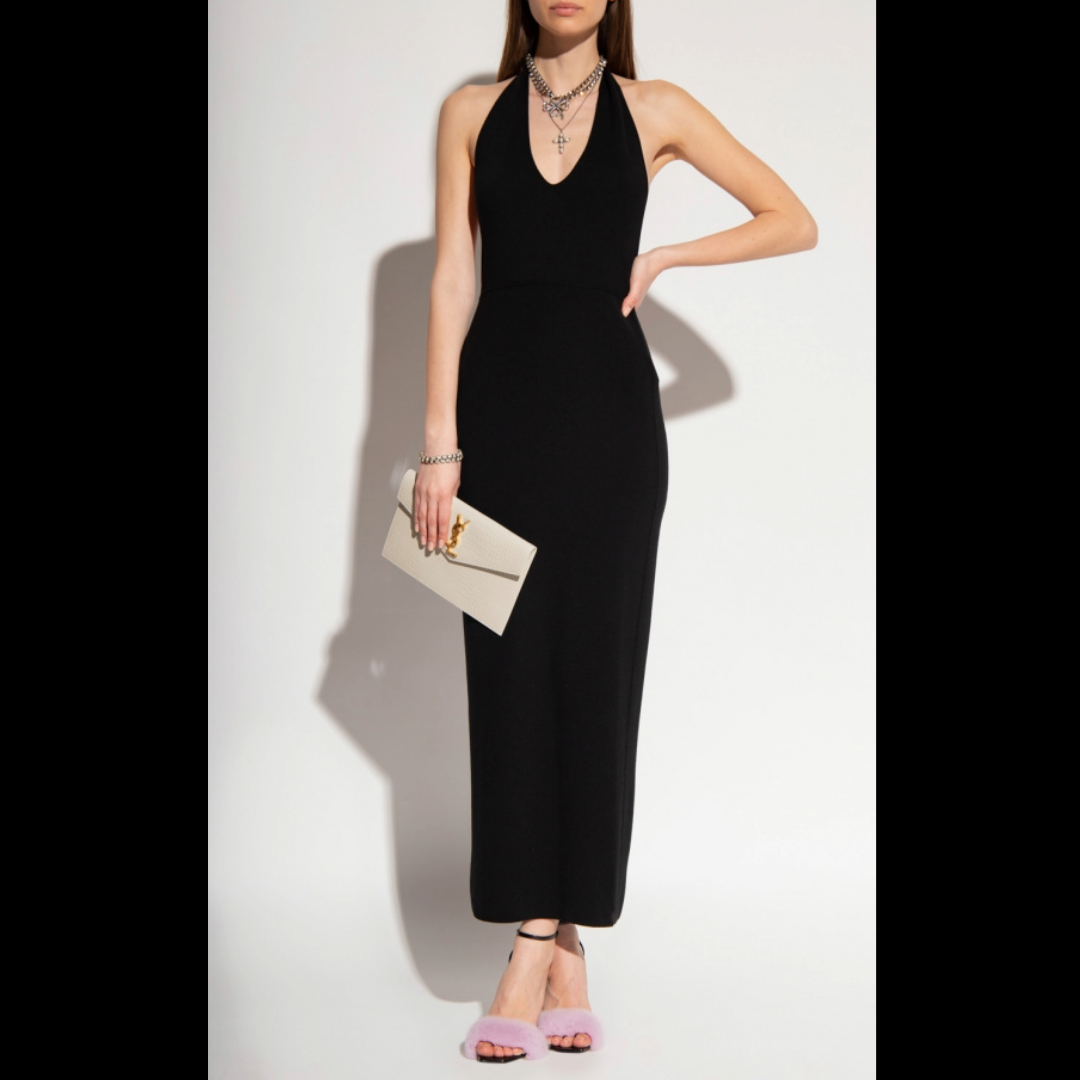 RRP £2165 BNWT SAINT LAURENT Wool Knitted Long Dress Size S, Halter Neck.