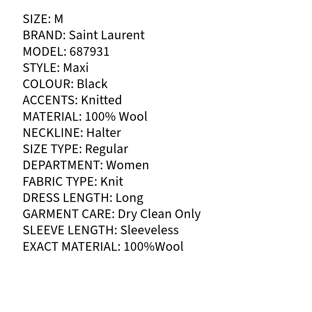 RRP £2165 BNWT SAINT LAURENT Wool Knitted Long Dress Size S, Halter Neck.