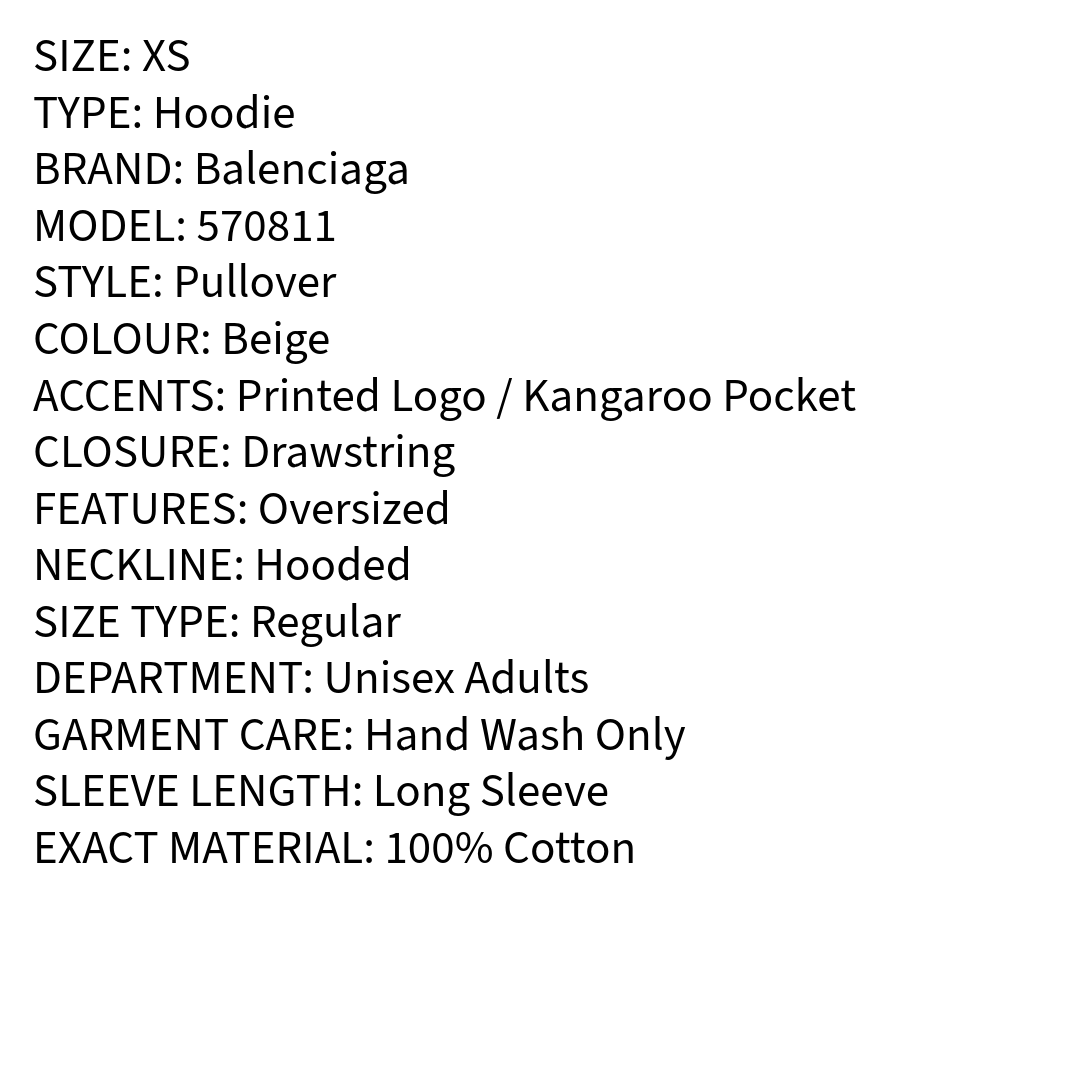 RRP £680 BNWT BALENCIAGA Oversized Hoodie XS, Printed Logo