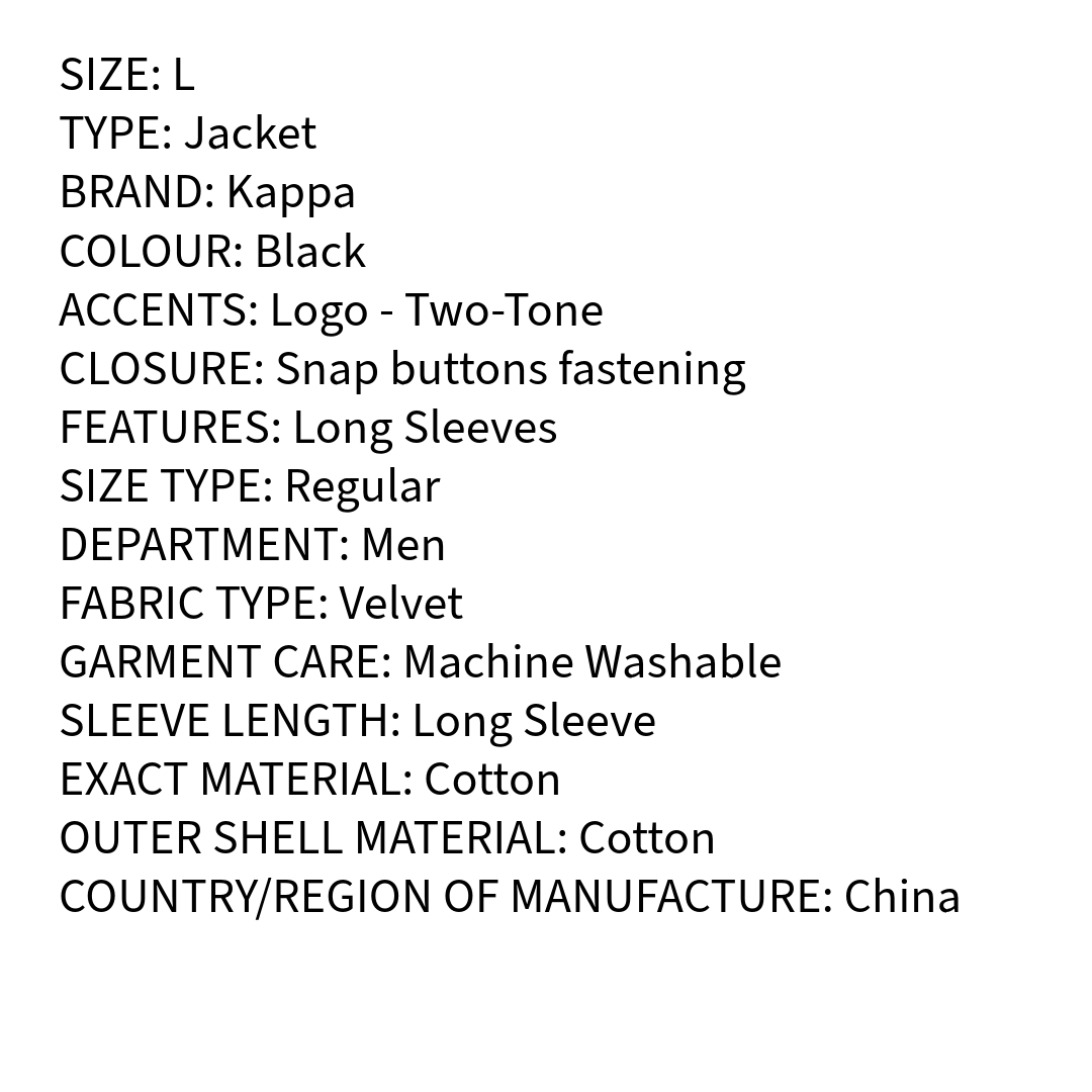 RRP £240 BNWT KAPPA Corduroy Jacket Size L