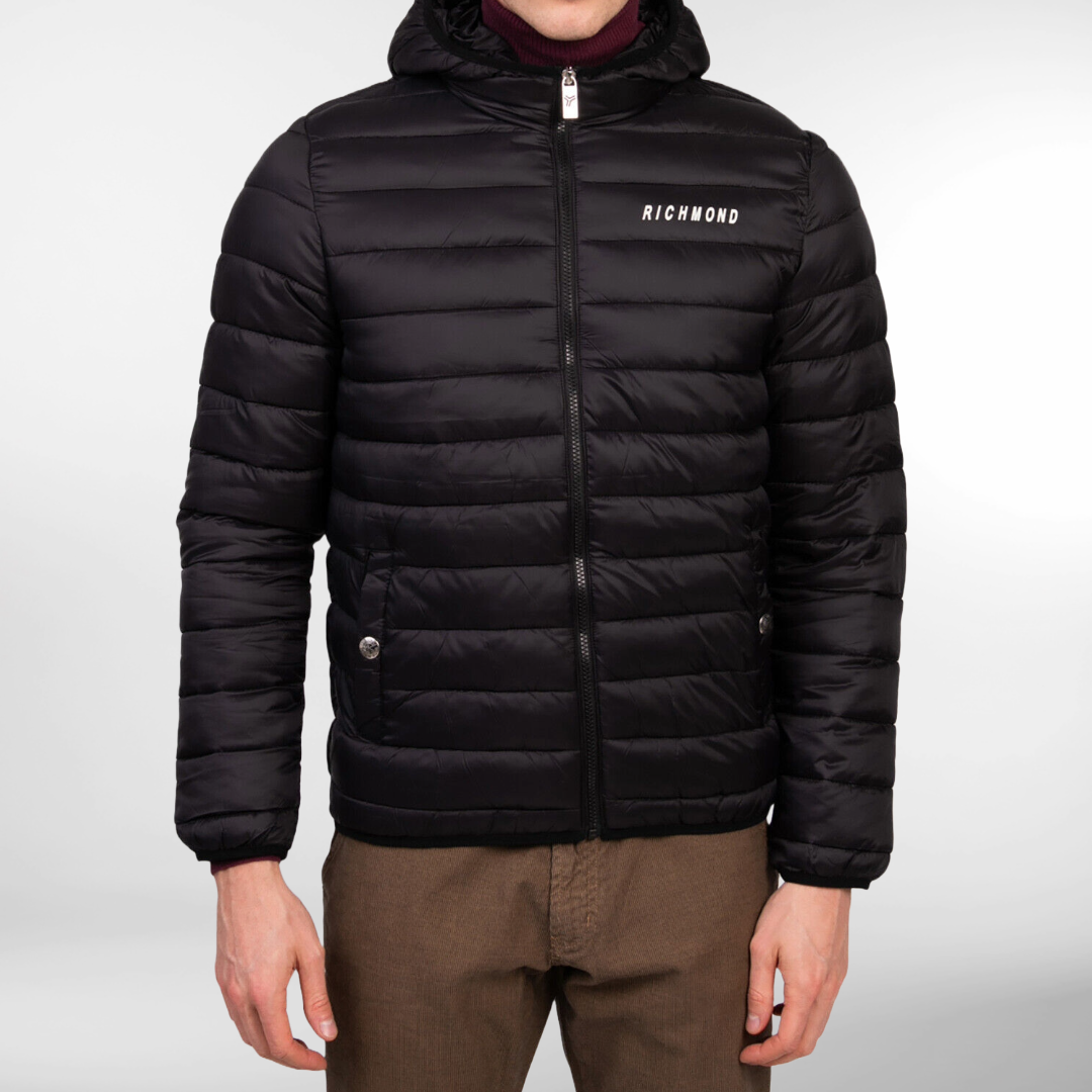 RRP £385 BNWT JOHN RICHMOND Quilted Jacket Size L, Full Zip Hooded