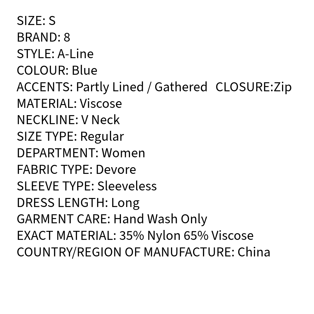 RRP £175 BNWT 8 Devore Maxi A-Line Dress Size S, gathered Sleeveless V Neck