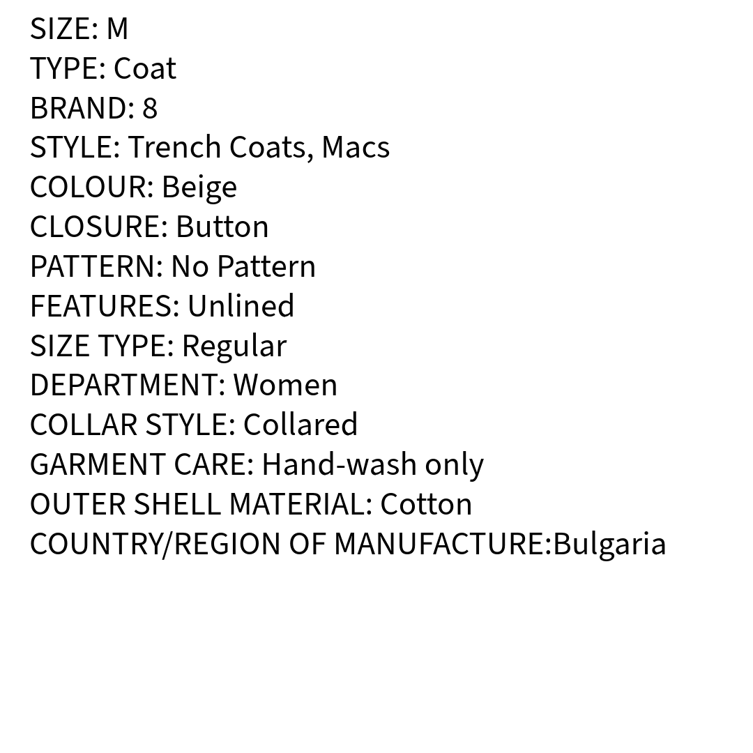 RRP £180 BNWT 8 Mac Coat Size M. Unlined Knee Length Single Breasted, Collared