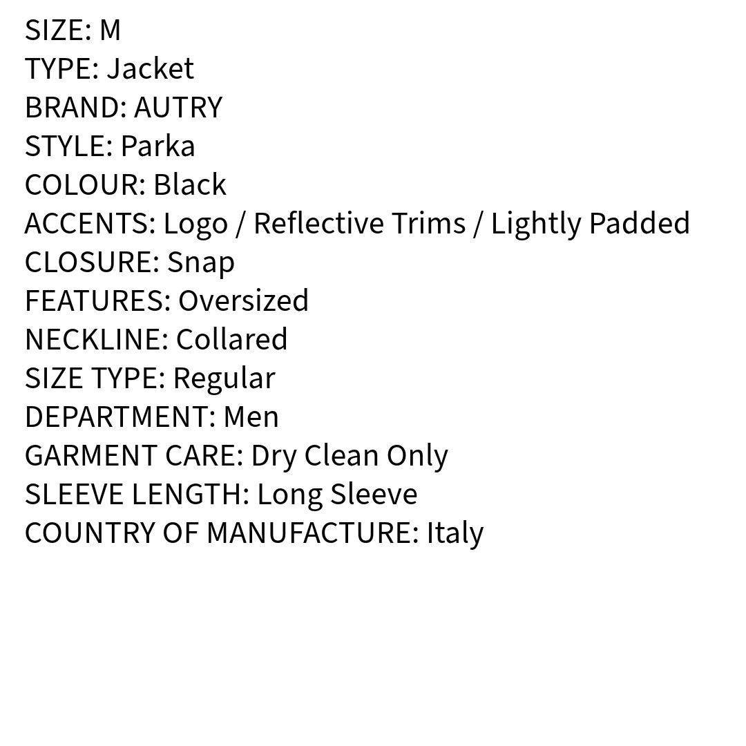 RRP £230 BNWT AUTRY Men's Oversized Jacket Size M - Black - Reflective - Made in Italy