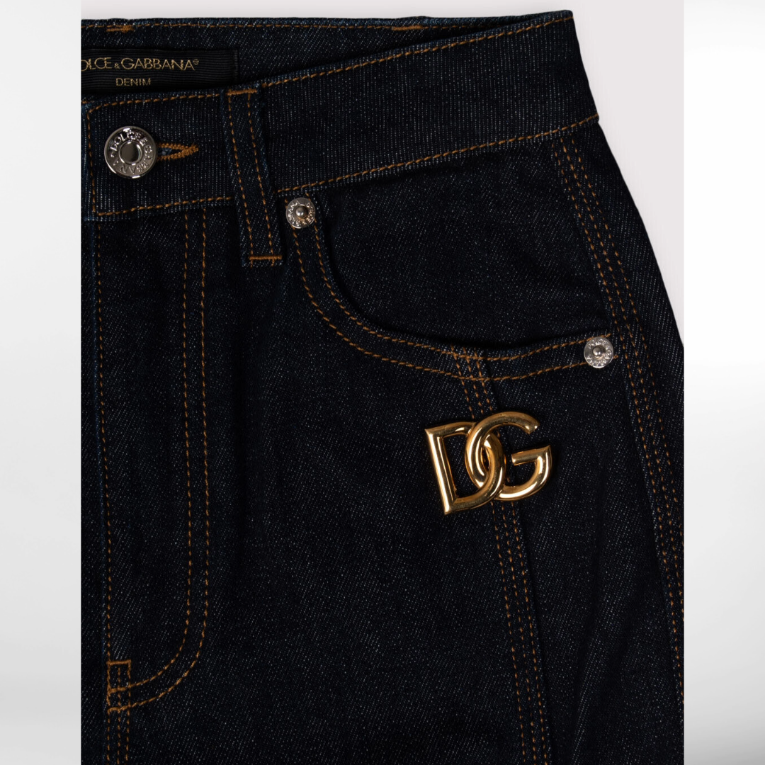 RRP £665 BNWT DOLCE & GABBANA Flared Jeans UK4 XXS - Metal Logo - Made In Italy