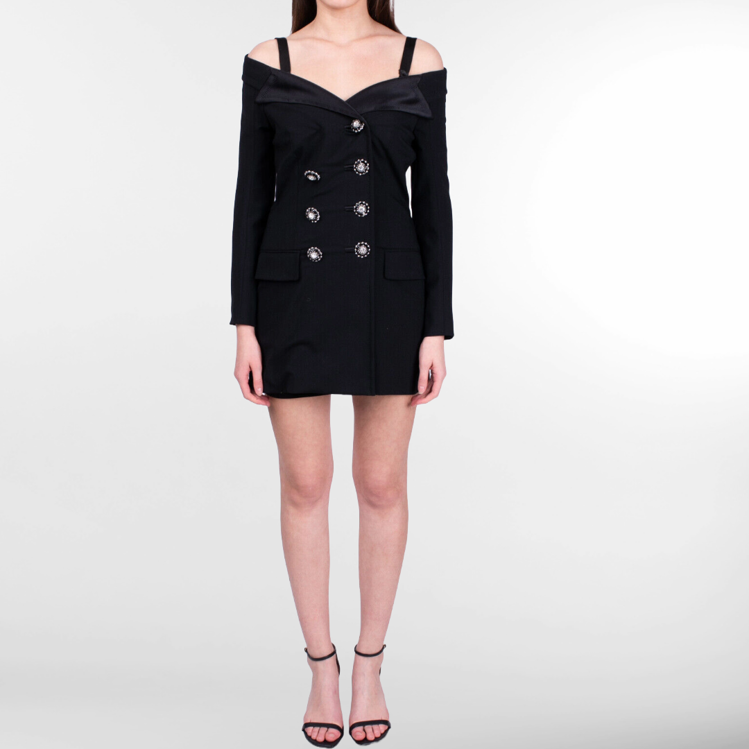 RRP £1110 BNWT FAITH CONNEXION Playsuit, Size S, Wool Blend, Rhinestones, Cold Shoulder