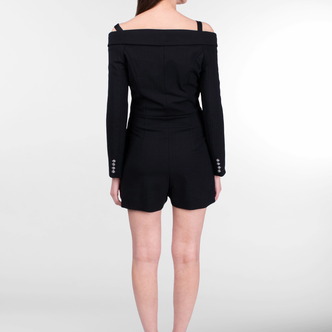 RRP £1110 BNWT FAITH CONNEXION Playsuit, Size S, Wool Blend, Rhinestones, Cold Shoulder