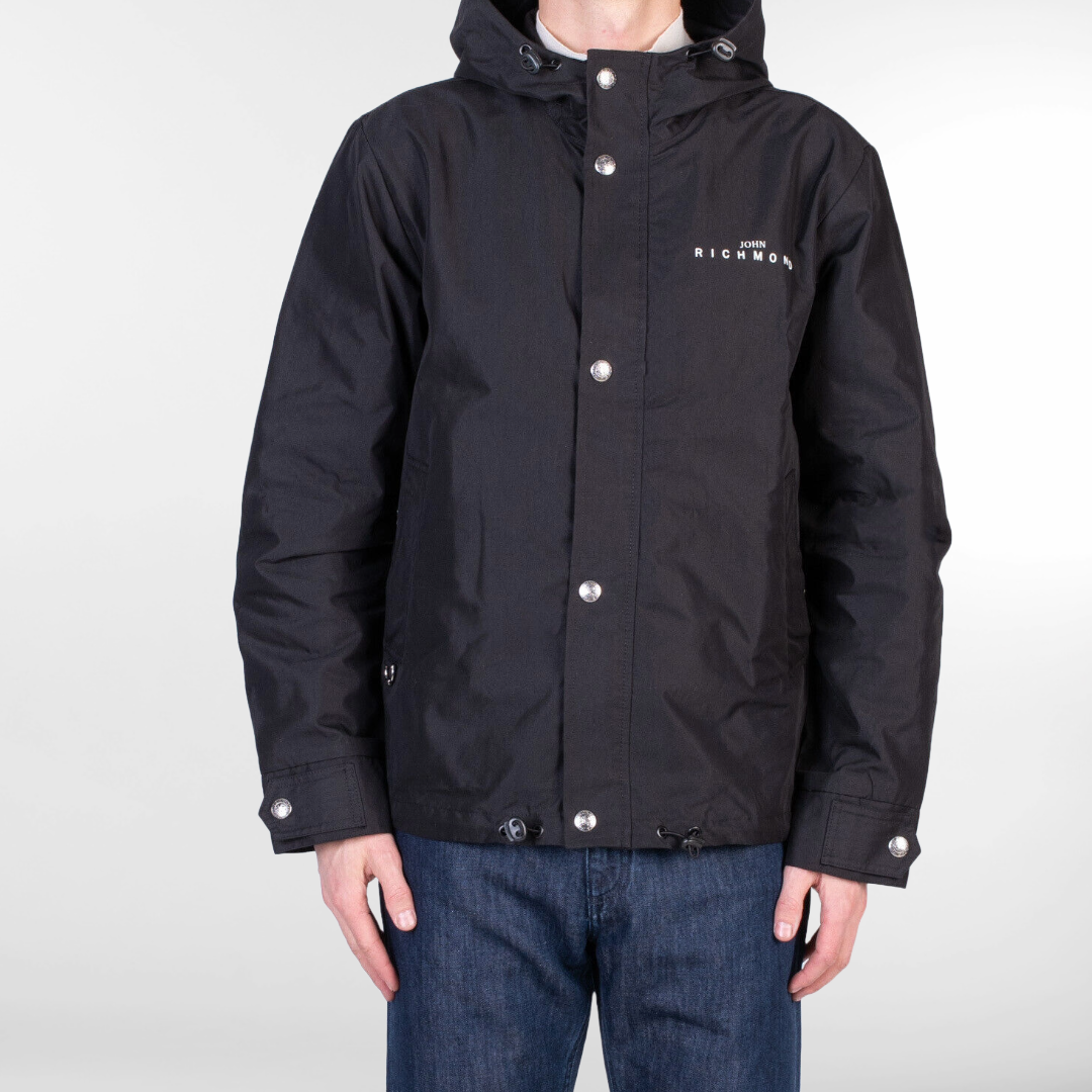 RRP £285 BNWT JOHN RICHMOND Coated Jacket Size L, Drawcord Hooded