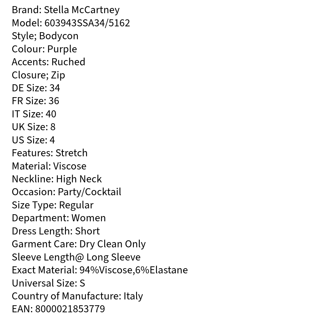 RRP £1495 BNWT STELLA McCARTNEY Mini Bodycon Ruched High Neck Dress Size S UK8