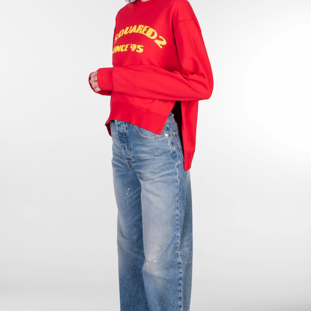 RRP £300 BNWT DSQUARED2 Sweatshirt Size M, Cracked Logo, Dipped Hem