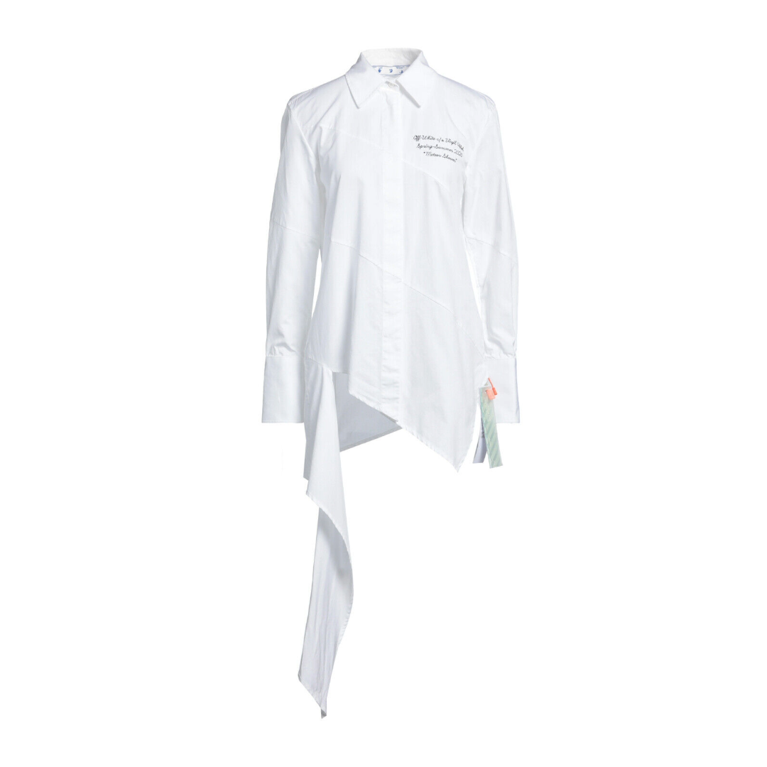 RRP £450 BNWT OFF-WHITE c/o VIRGIL ABLOH Shirt Size 12 L, Embroidered, Asymmetric Draped, Made in Italy