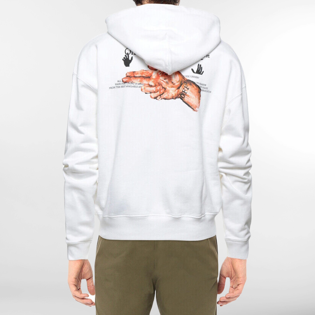 RRP £385 Pre-Loved OFF-WHITE Hoodie Size XXS White Pascal Hand Gun Painting, Printed Logo