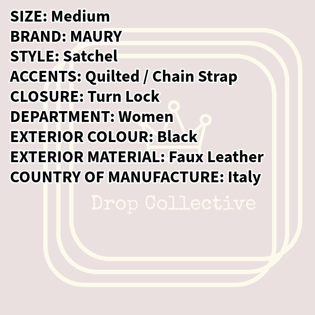 RRP £200 BNWT MAURY Satchel Bag, Quilted Panel, Chain Strap, Turn Lock - Made in Italy