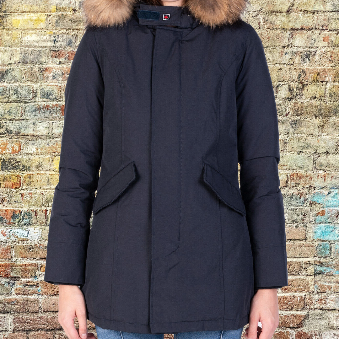 RRP £395 BNWT CANADIAN CLASSIC Fundy Bay Tech Eco Fur Designer Women's Down Jacket UK8 XS