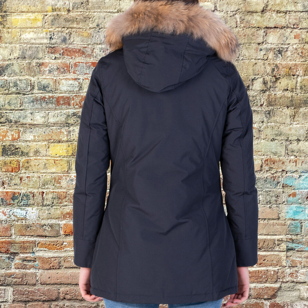 RRP £395 BNWT CANADIAN CLASSIC Fundy Bay Tech Eco Fur Designer Women's Down Jacket UK8 XS