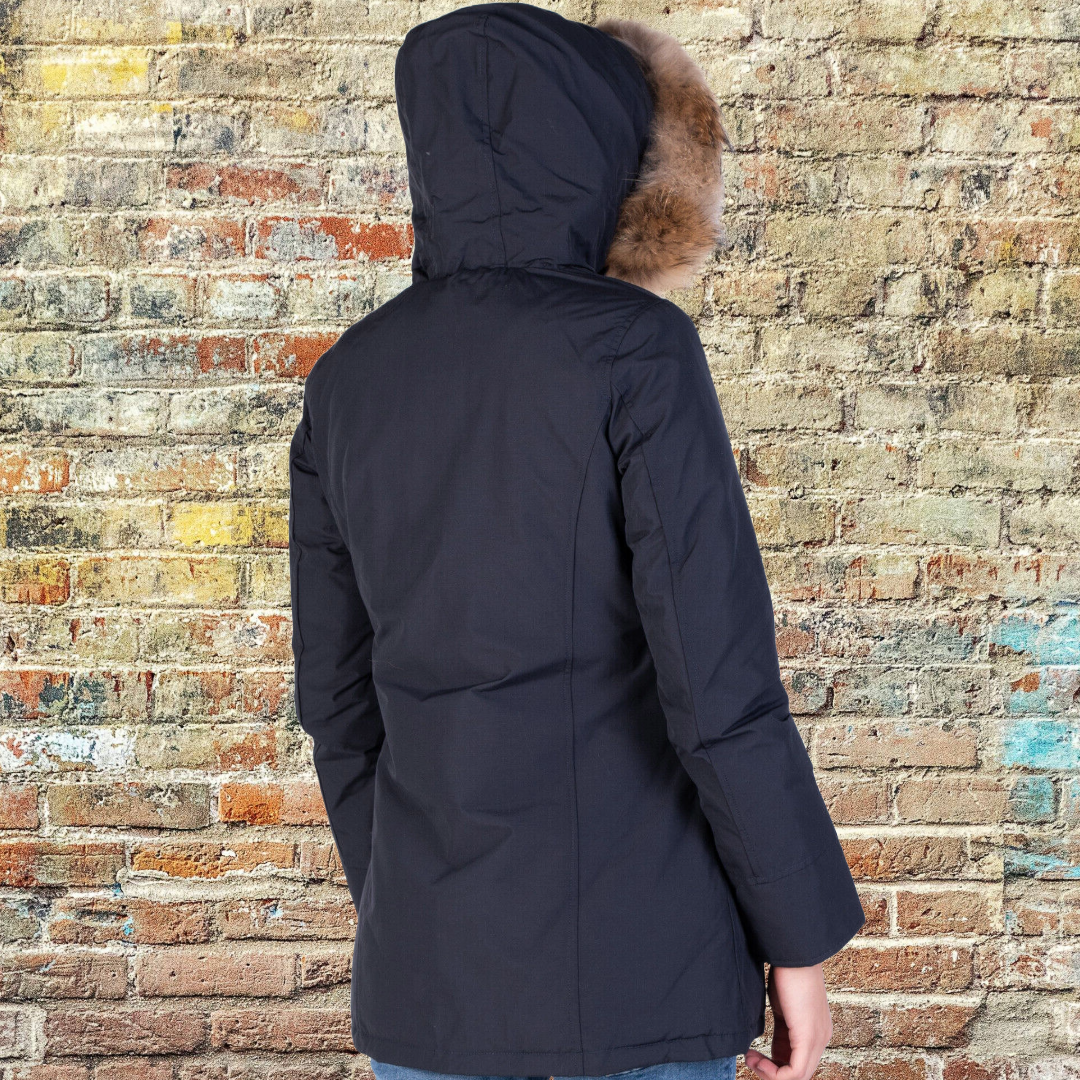 RRP £395 BNWT CANADIAN CLASSIC Fundy Bay Tech Eco Fur Designer Women's Down Jacket UK8 XS