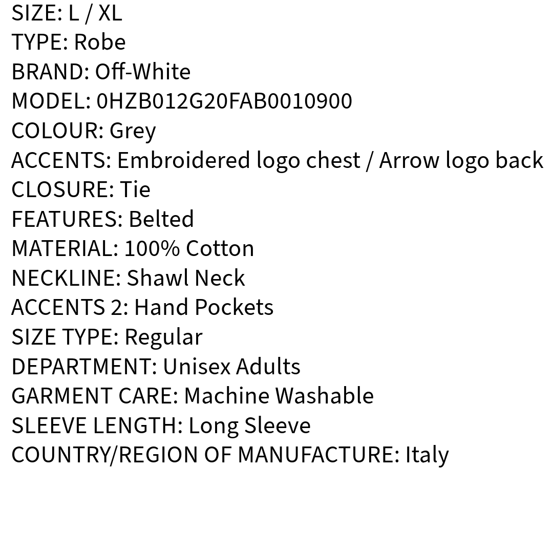 RRP £240 Brand New OFF-WHITE HOME Bath Robe - Arrow Logo Size L / XL. Made In Italy