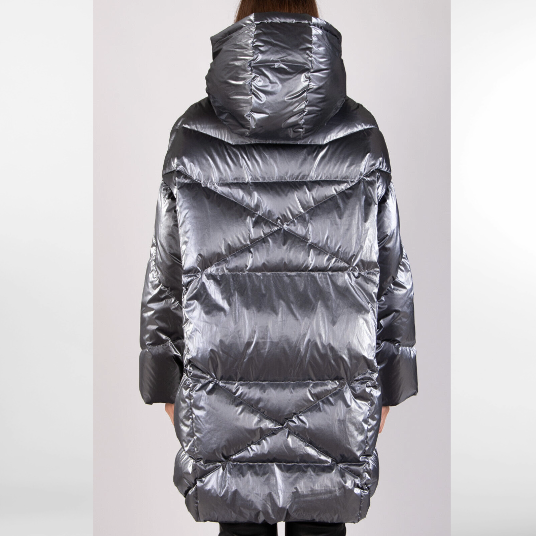 RRP £460 BNWT HETREGO' Silver Down Quilted Coat Size L. Water Repellent