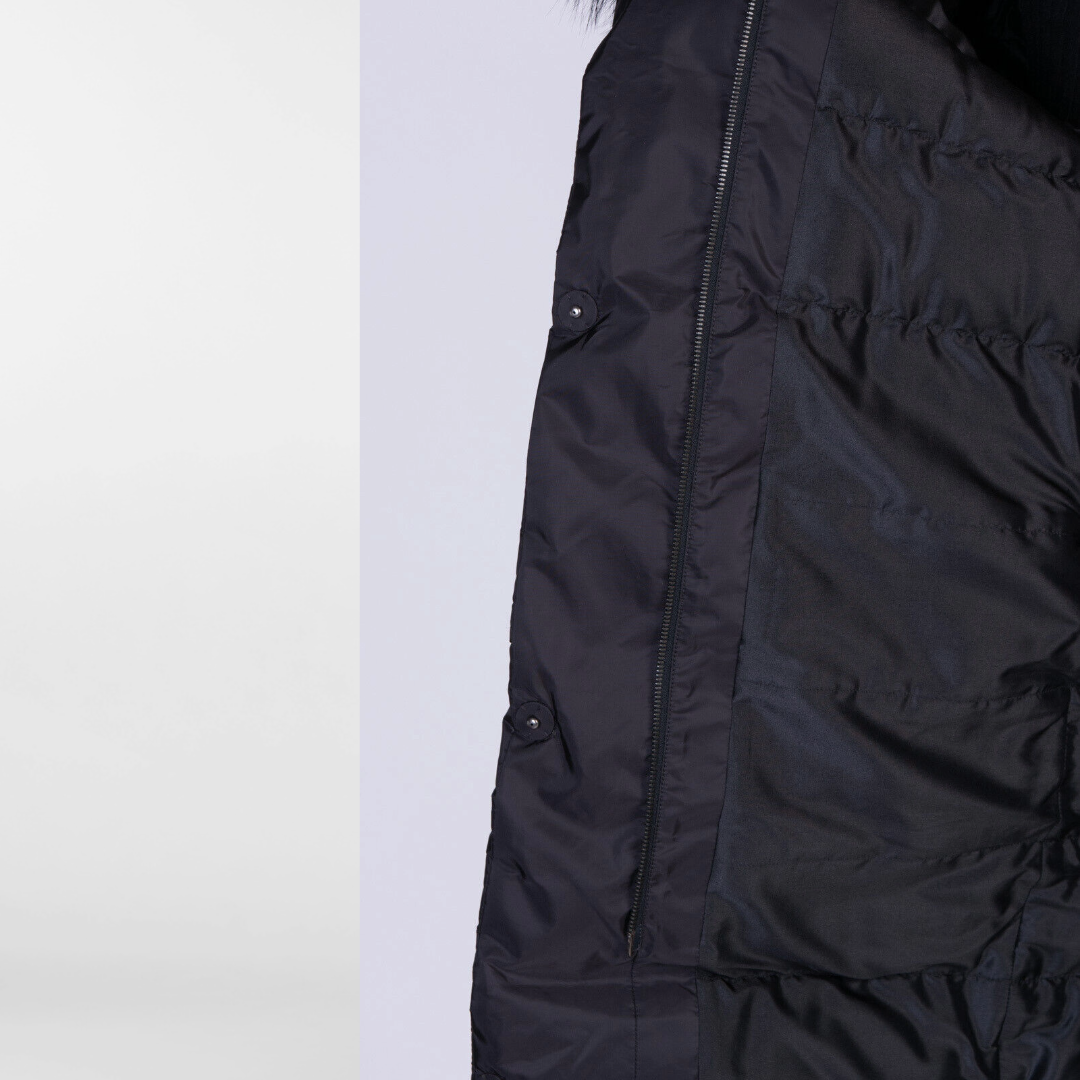 RRP £ 2220 Brand New With Tags PRADA Piumino Womens Black Down Jacket XL - Silk Blend Lined - Fox Fur Collar
