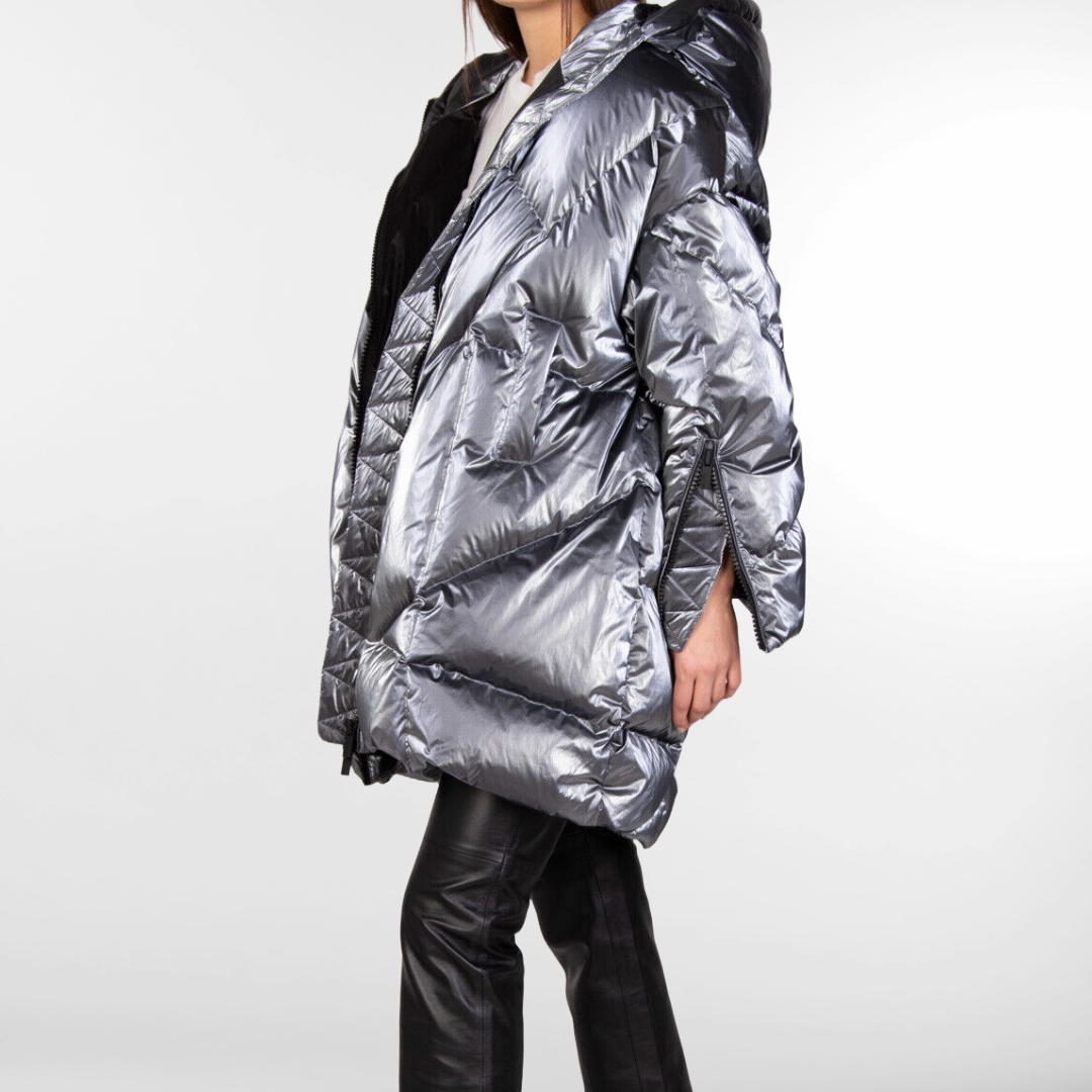 RRP £460 BNWT HETREGO' Silver Down Quilted Coat Size L. Water Repellent