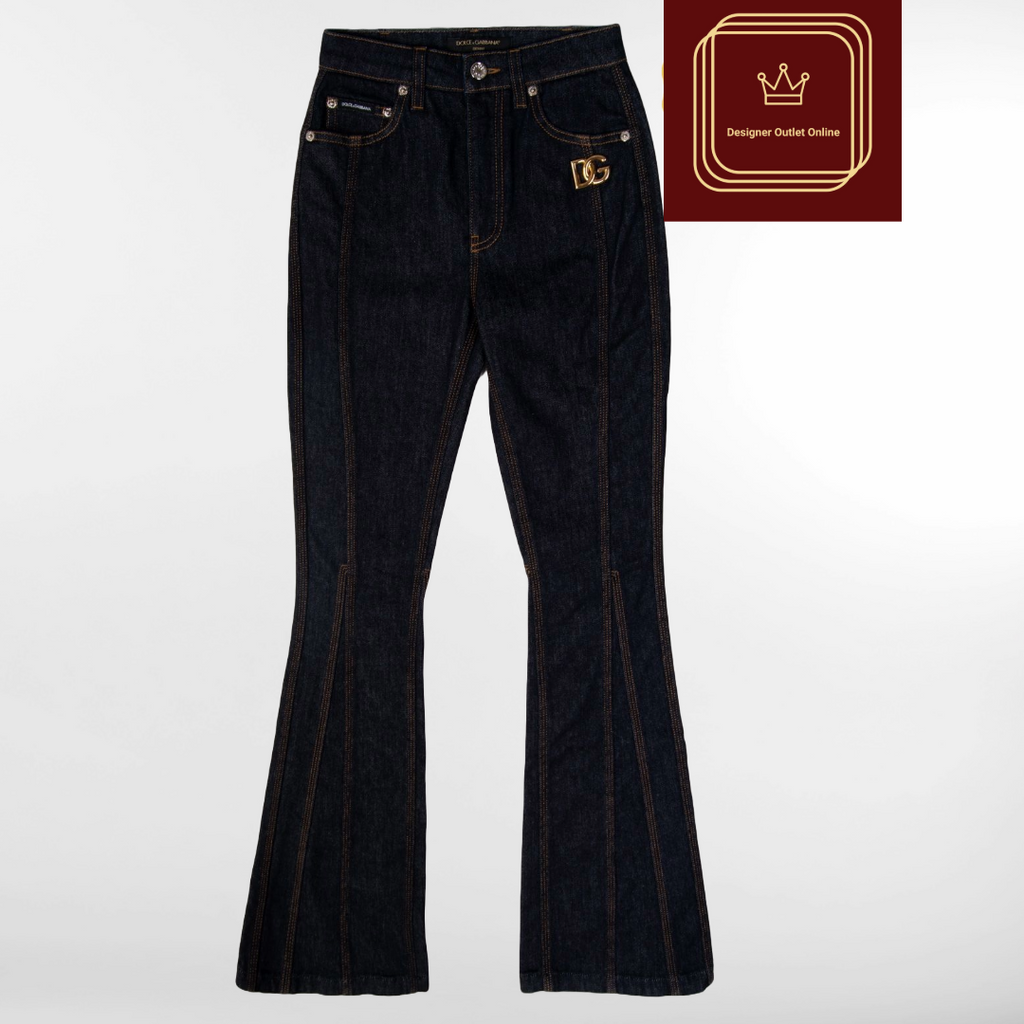 RRP £665 BNWT DOLCE & GABBANA Flared Jeans UK4 XXS - Metal Logo - Made