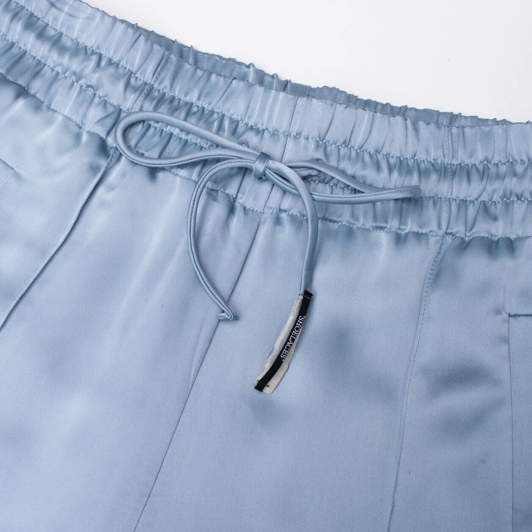 RRP £400 BNWT OFF-WHITE Womens Satin Track Trousers, Blue Seam Front, UK8 Size S