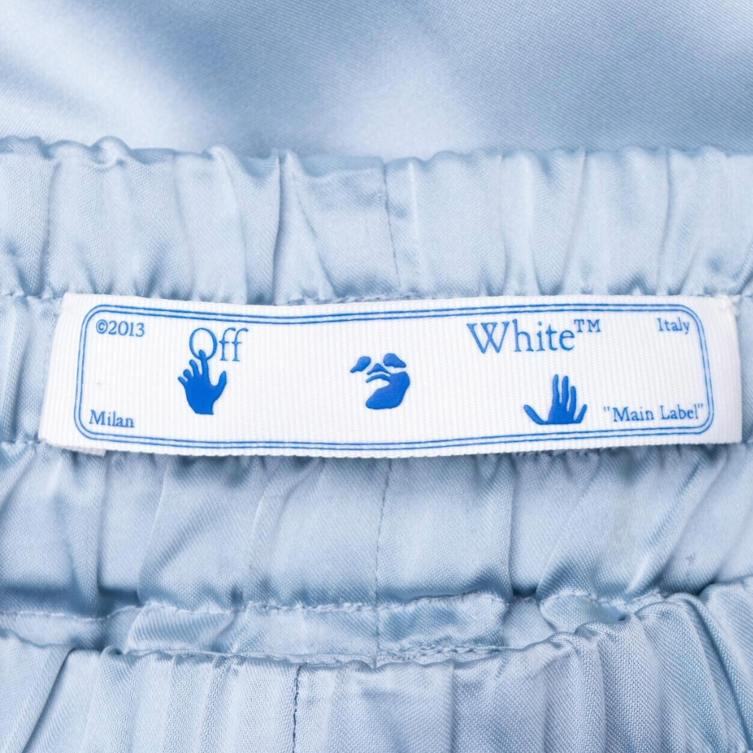 RRP £400 BNWT OFF-WHITE Womens Satin Track Trousers, Blue Seam Front, UK8 Size S
