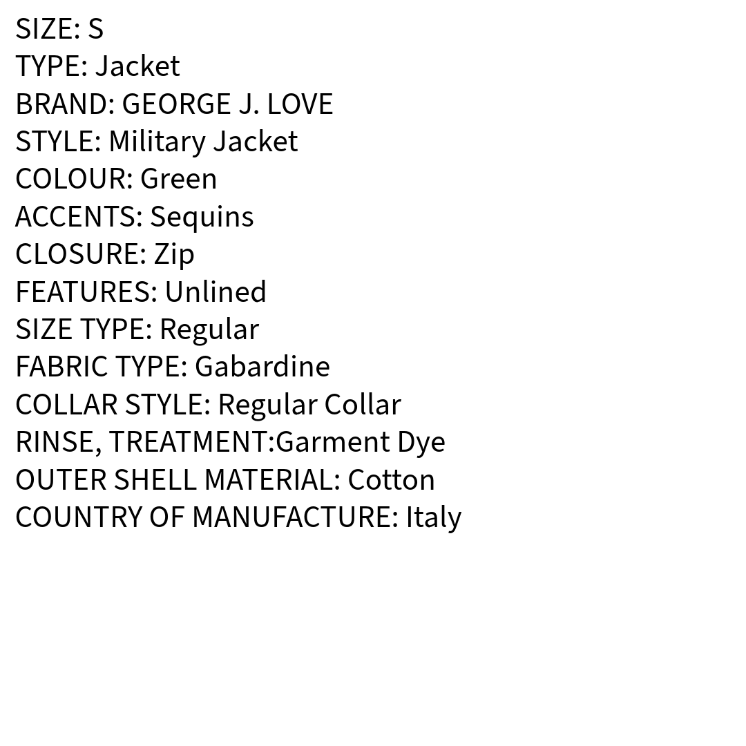 BNWT GEORGE J. LOVE Designer Womens Military with Sequins Jacket Size S, UK 8, - Made In Italy